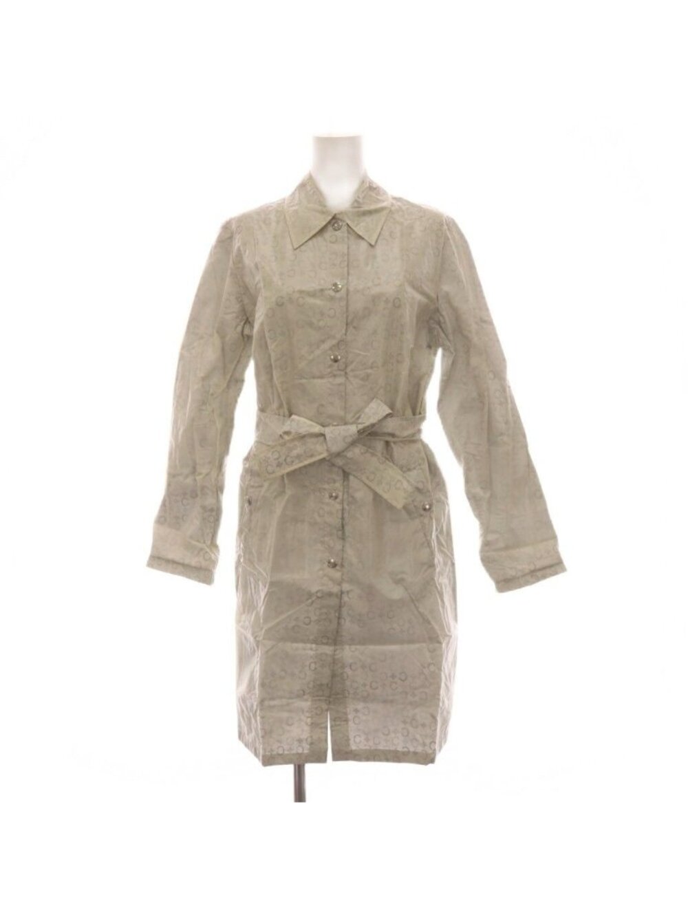 Celine Rain Coat Long Soutien Collar Greige All Over Print Sleeve 38